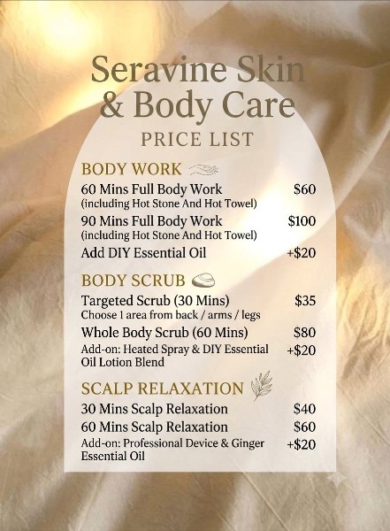 Seravine Skin and Body Care price list